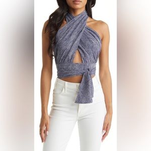 Vici Stripe Crop Crossover Halter Top